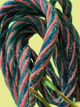 Two Feet Long Swedish Candy Log Sour Wild Strawberry, Sour Fizzy Blue And Candy Cane Twist