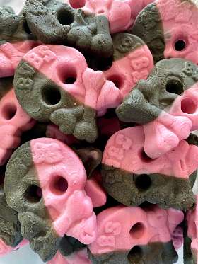 BUBS Raspberry Salty Licorice Foamy Skulls Swedish Candy Gluten And Gelatin Free