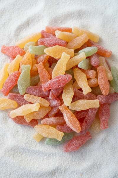 Sour Fish gummy candy, made in Sweden Gluten Free, Gelatin Free