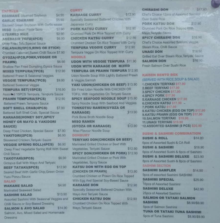 Kaisen Restaurant Menu
