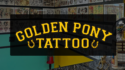 Golden Pony Tattoo Banner