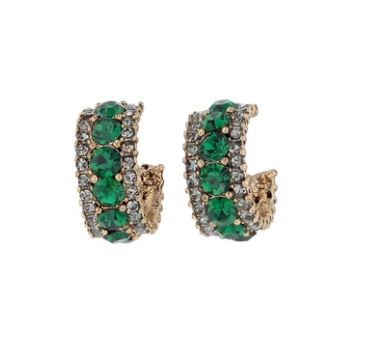 JOLIE & DEEN WOMENS ROSELINE GREEN SWAROVSKI HOOPS EARRINGS