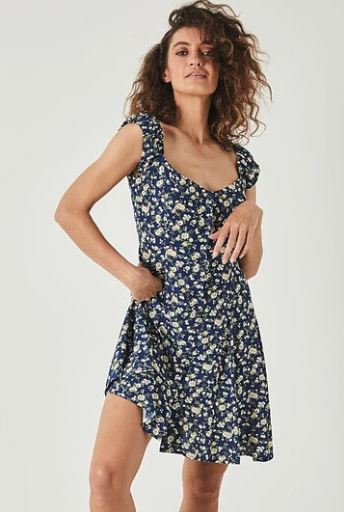 ROLLAS WOMENS ERIN RAMBLING ROSE DRESS - FRENCH BLUE