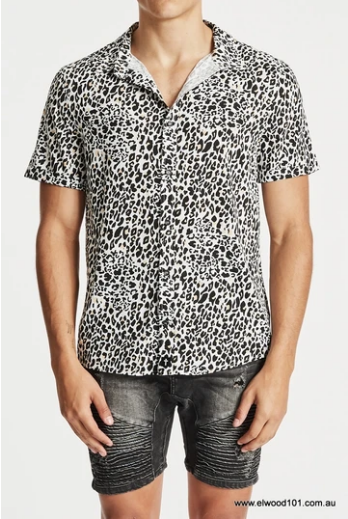 Kiss Chacey MENS VOTAIC SHORT SLEEVE CASUAL SHIRT - LEOPARD BLACK & WHITE
