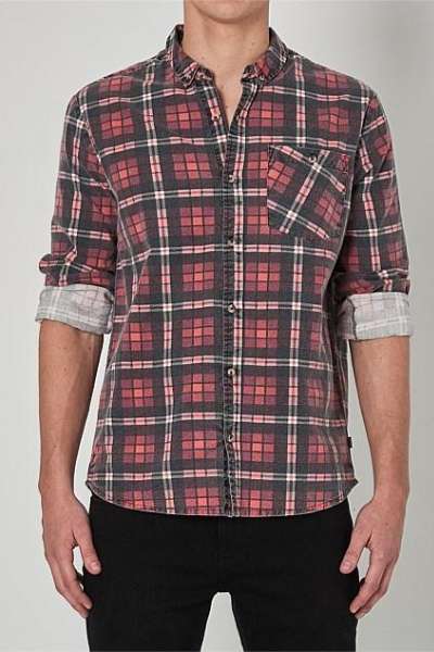 ROLLAS MENS TRADIE CHECK SHIRT - RED EARTH