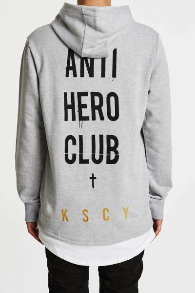 Kiss Chacey MENS ANTI HERO CLUB LAYERED BASEBALL HOODED SWEATSHIRT - GREY MARLE