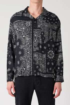 NEUW MENS WAITS LONG SLEEVE PAISLEY SHIRT BLACK PAISLEY by Elwood101