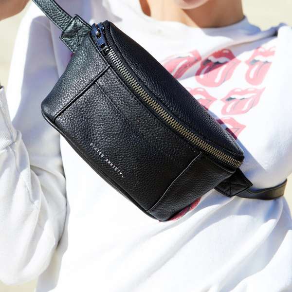 STATUS ANXIETY WOMENS BEST LIES LEATHER BUM BAG - BLACK BUBBLE