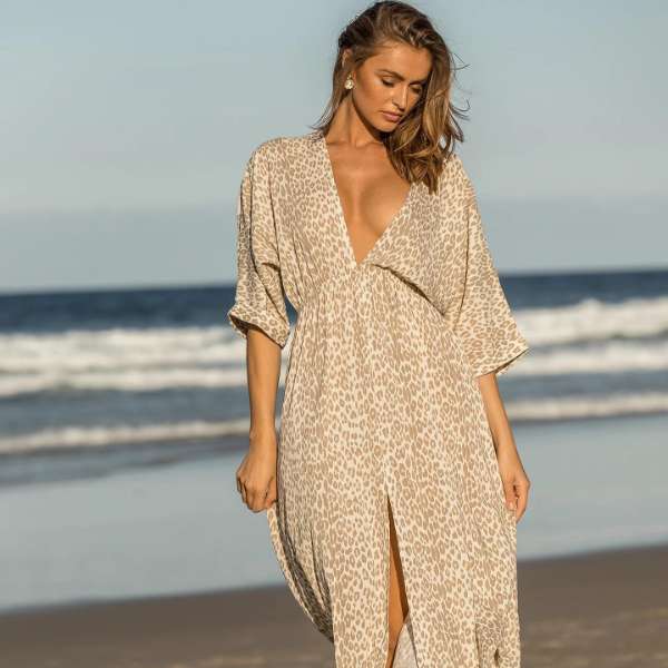GIRL AND THE SUN WOMENS VERITY MAXI DRESS - LEOPARD