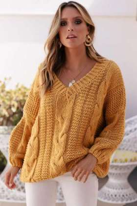 SUNDAYS THE LABEL WOMENS QUE KNIT OVERSIZED JUMPER - MUSTARD