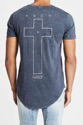KISS CHACEY MENS TERRIFIED DUAL CURVED HEM TEE - ACID NAVY