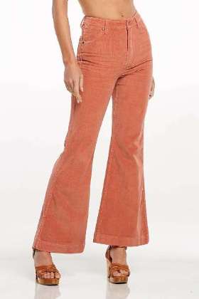 WRANGLER WOMENS LOU LOU BELLS CORD FLARED JEANS - SUNSET ORANGE CORD
