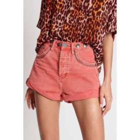ONETEASPOON WOMENS CORAL STUDDED BANDITS HIGH WAIST DENIM SHORT - CORAL