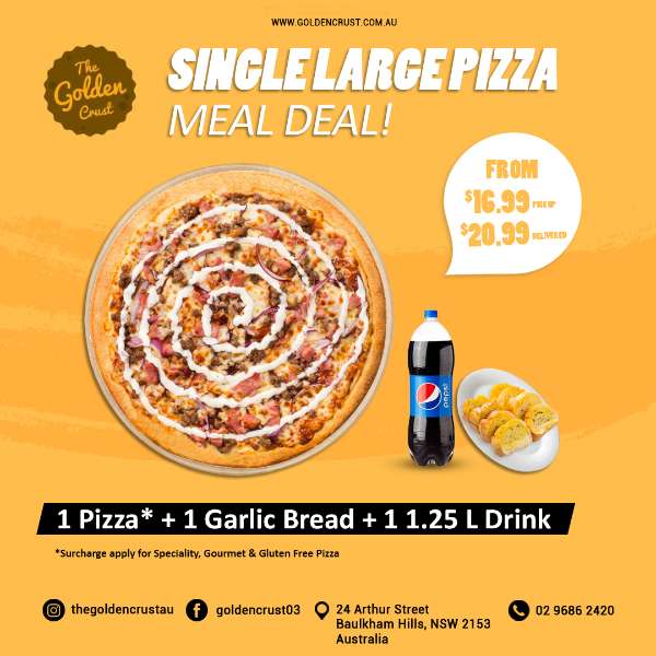 MEAL DEAL - PIZZA, GARLIC BREAD, LARGE DRINK