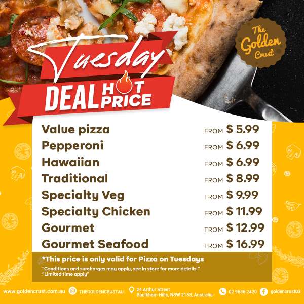 GOLDEN CRUST TUESDAY PIZZA DEAL!