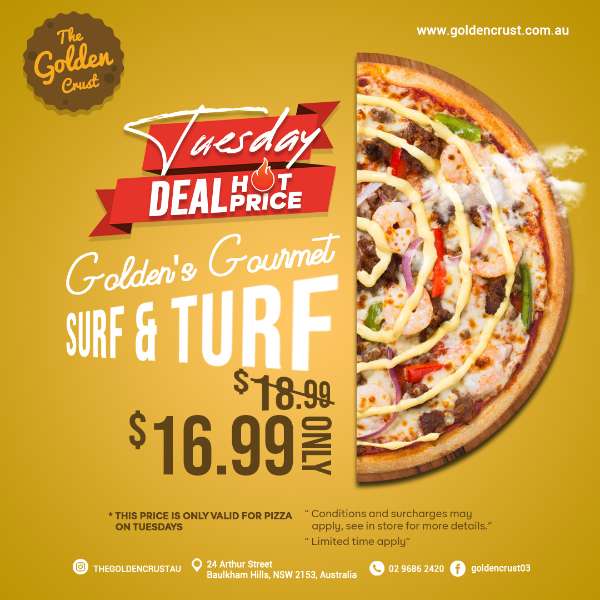 CHEAP TUESDAY SURF n TURF PIZZA