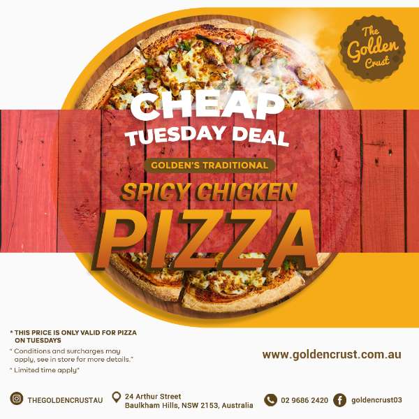 GOLDEN'S SPECIALITY: SPICY CHICKEN PIZZA