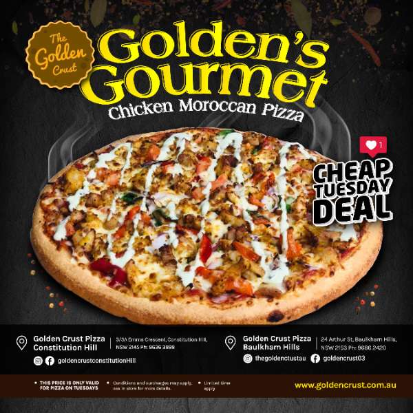 Golden’s Gourmet Chicken Moroccan Pizza