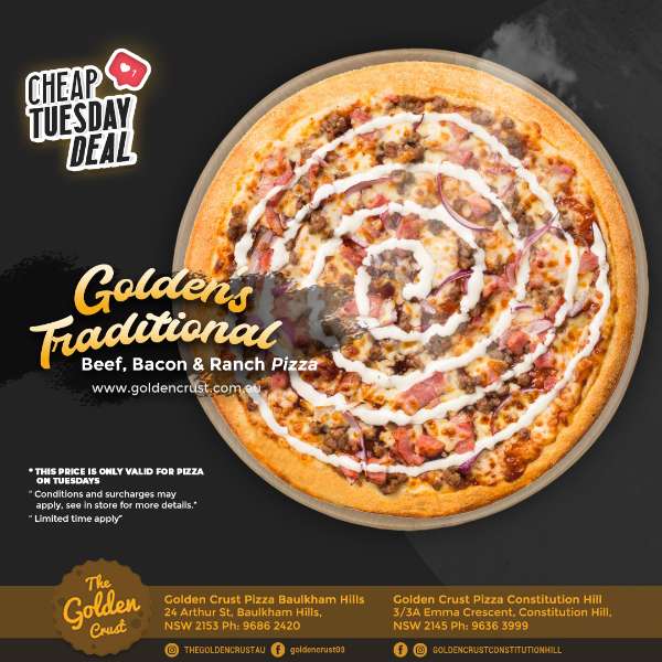 Golden's Traditional Beef, Bacon and Ranch Pizza