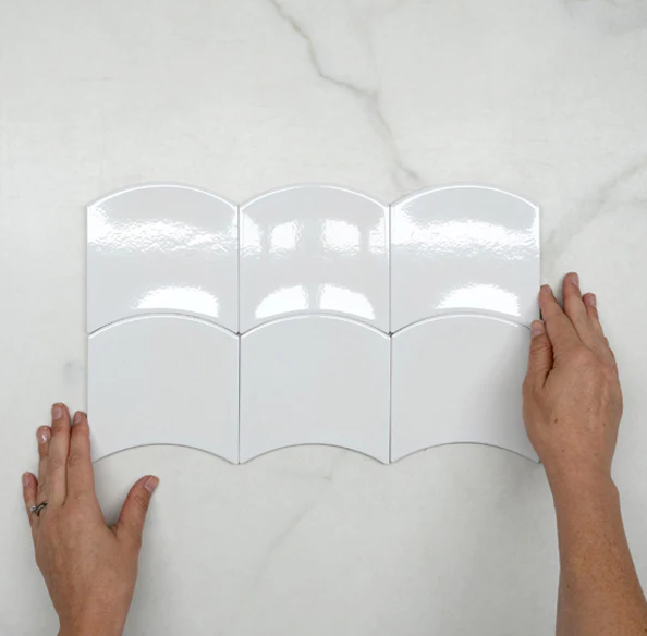 White Layne Waves Feature Tile 120 x 120 x 6mm Ceramic