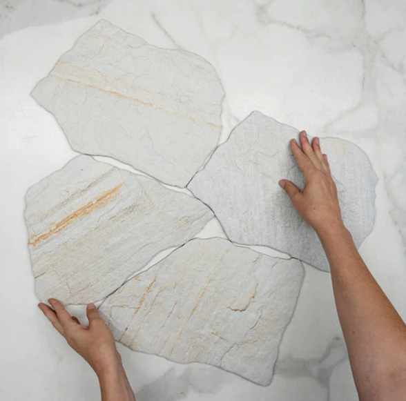 White Aria Stone Look Tile Matte Crazy Pave Porcelain
