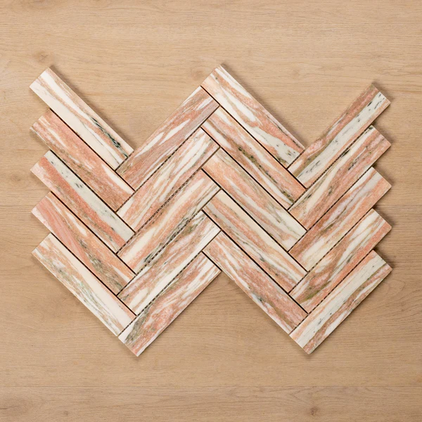 Cottesloe Norwegian Pink Herringbone Honed Marble Mosaic Tile 35x150mm