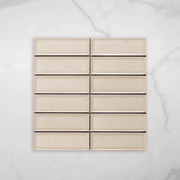 Palm Cove Ivory Gloss Crackle Porcelain Mosaic Tile 47x147mm