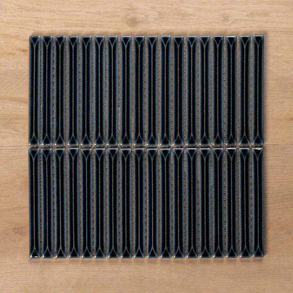 Castaways Midnight Black Gloss Kit Kat Porcelain Mosaic Tile 15x145mm
