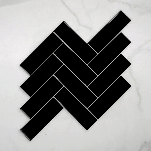 Coolum Black Gloss Cushioned Edge Ceramic Tile 82x257mm