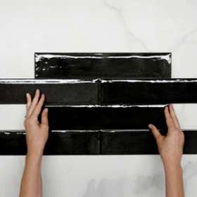 Nero Theo Subway Tile 75 x 400mm Italian Porcelain
