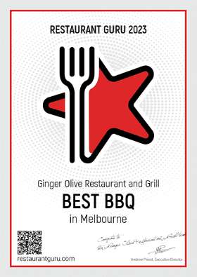 Restaurant Guru has recognized Ginger Olive as the Best BBQ Restaurant in Melbourne for 2023, based on visitor reviews from Google.