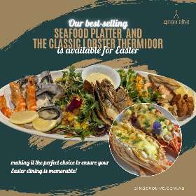 Dive into the goodness of our best-selling Melange of Seafood Platter or The Classic Lobster Thermidor at Ginger Olive Restaurant & Grill
