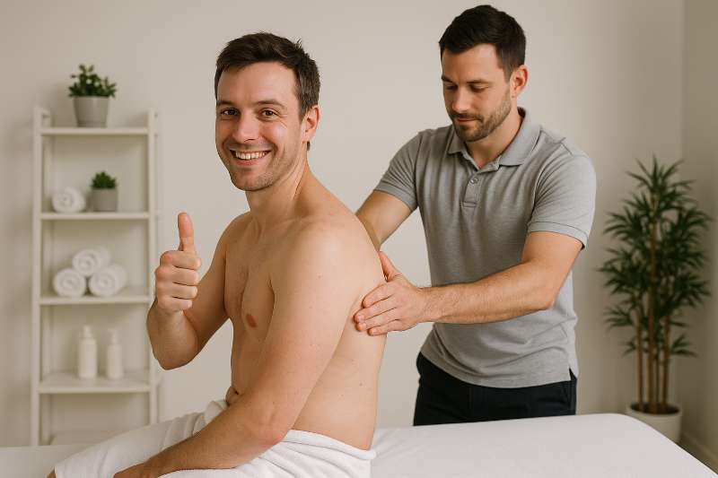 Therapist performing remedial massage to relieve muscle tension