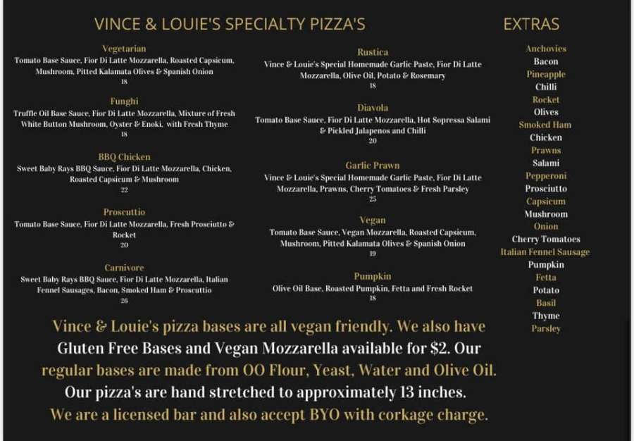 Menu at Vince & Louie's Café & Pizzeria Everton Hills, QLD