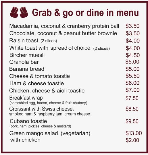Smokin Joes Espresso Bar dine in or takeaway food menu 2024
