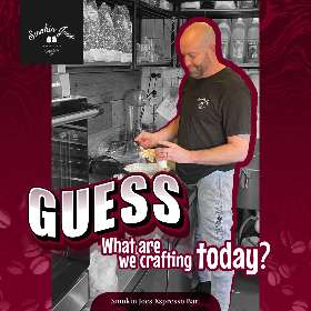 Peek behind the curtain! - Can you guess what Matthew has created at Smokin' Joe's Espresso Bar?