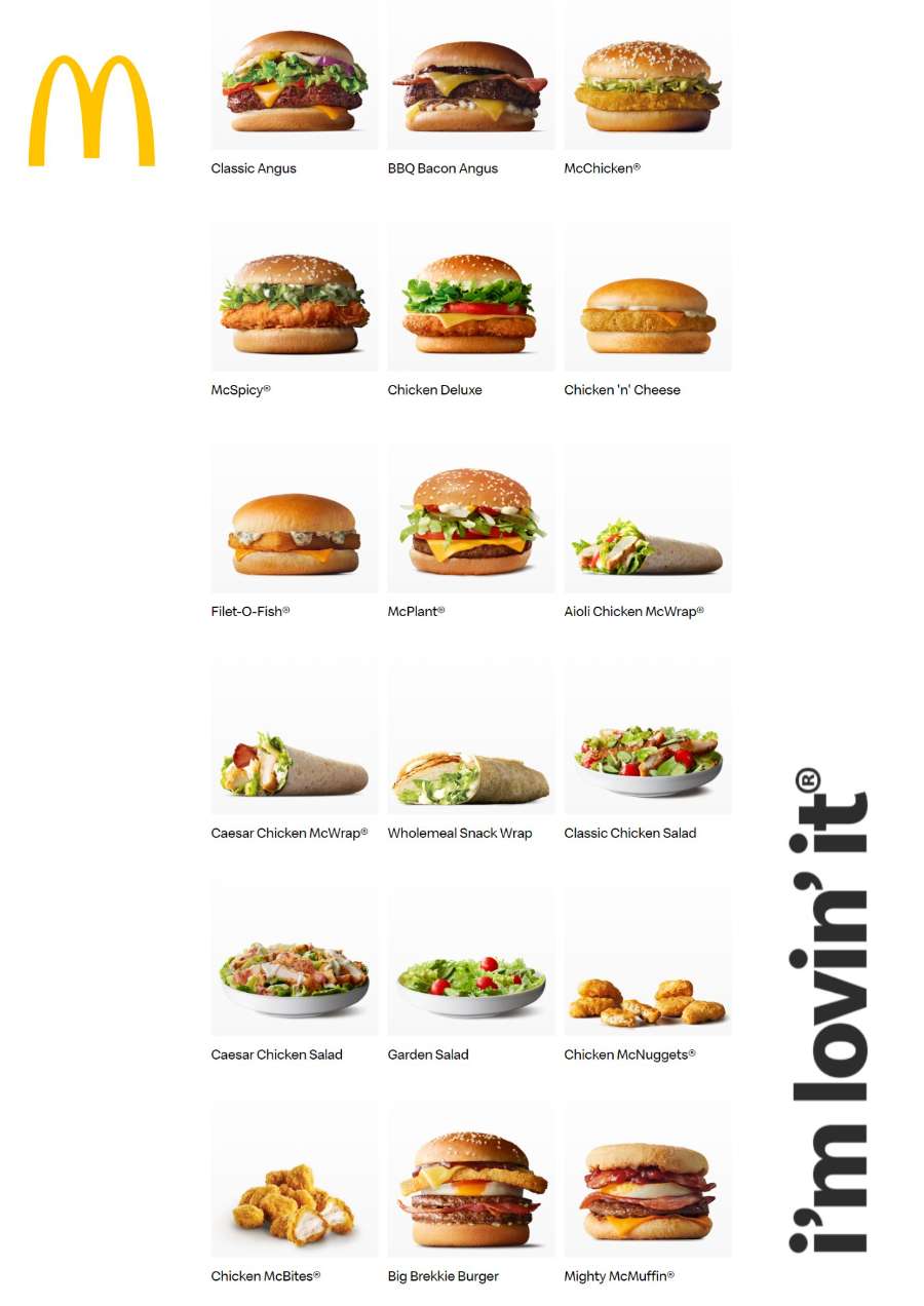 Macca's Full Menu - McDonald's Burger Australia