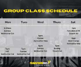 Group Class Schedule - Transform 180 Fitness Centre