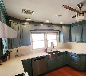 Kitchen painting with color is Benjamin Moore Polaris Blue | Hudson Paint Contracting