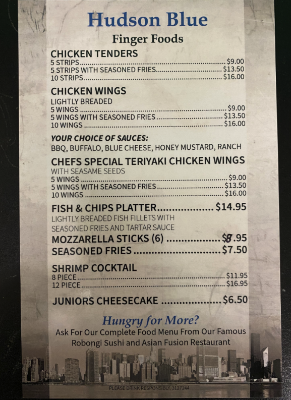 Hudson Blue Finger Foods - Menu