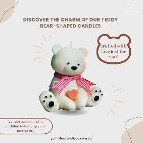 Embrace the warmth of our special teddy bear shaped candles, a cute and delightful touch to brighten your spaces and hearts - by Jenna Lee Candle Co
