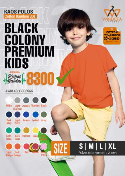 Kaos Polos Cotton Bamboo 30s Anak BLACK COLONY Premium 8300