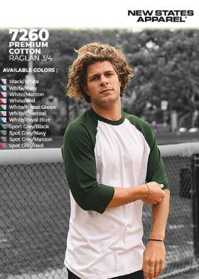 Kaos Polos NEW STATES APPAREL 7260 Premium Cotton Raglan 3/4