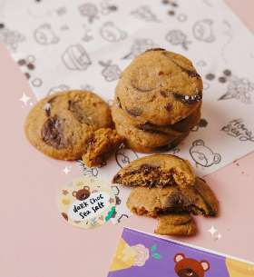 Life is hard. But it can't be too hard when you're eating our Dark Choc Sea salt cookies | Honeybear Bakery