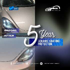Looking for long-lasting protection? Our 5-year ceramic coating shields your car from UV rays, dirt, and grime while giving it a glossy, showroom-like shine. Protect your investment today with Vince’s ceramic coating.