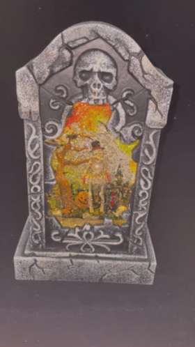 Halloween Tombstone with Skeleton, Lights, Snow and Spooky Sound