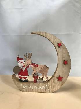 Santa and Reindeer Moon Stand Decoration