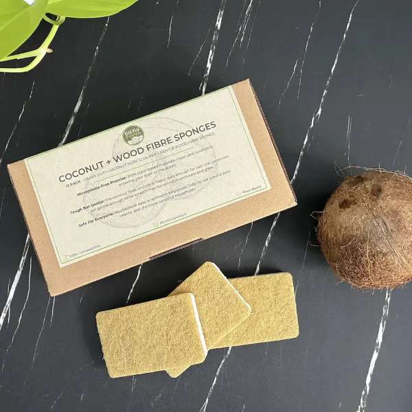 12 Pack Natural Coconut & Wood Fibre Sponges | Compostable & Plastic-Free